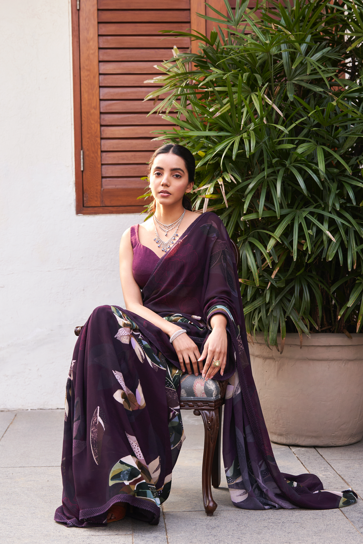 Botanical Leaf Saree Set