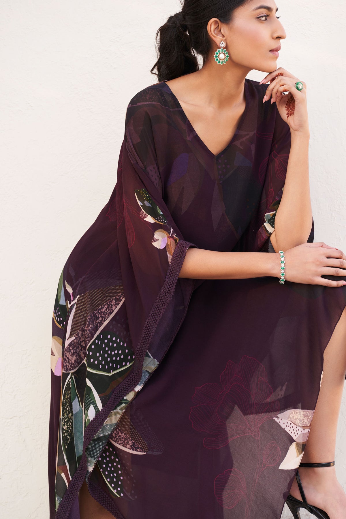 Botanical Leaf Short Kaftan