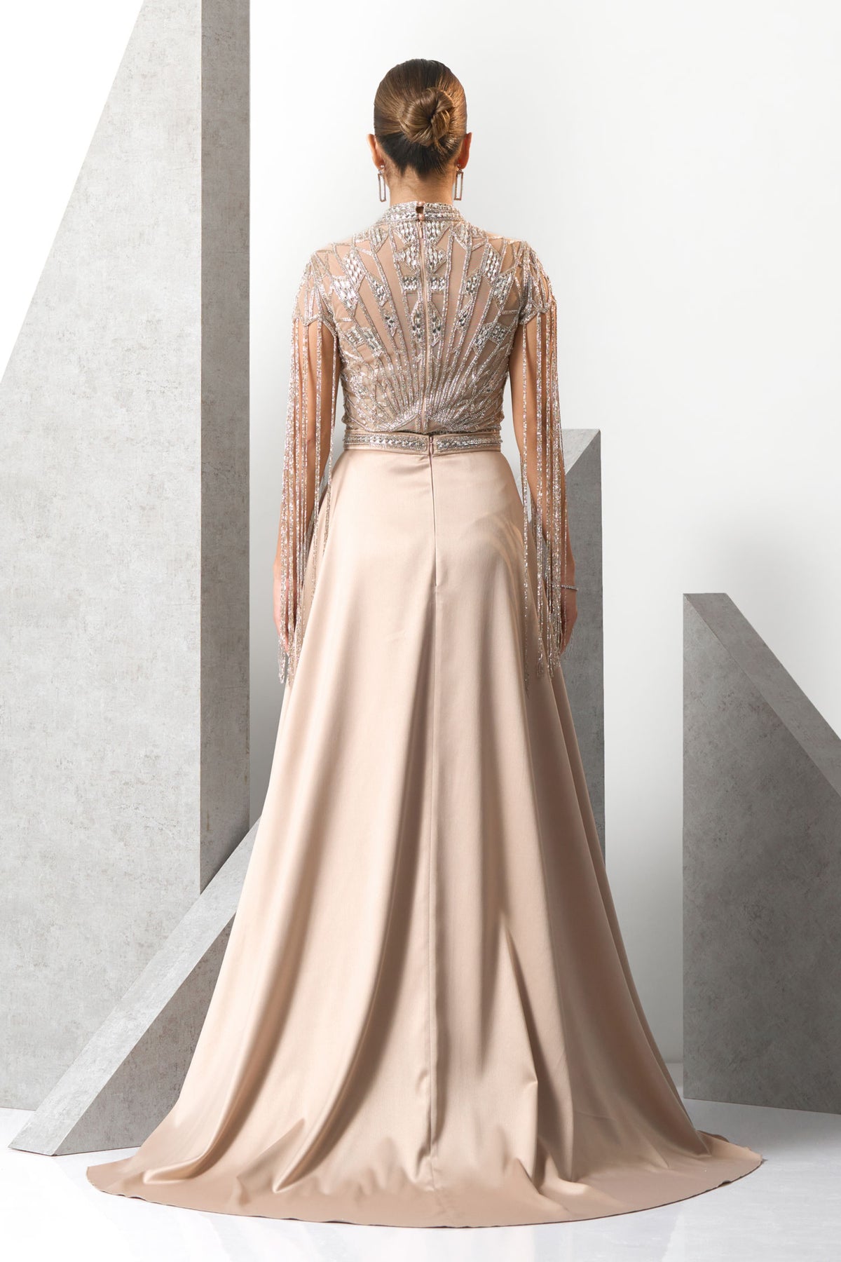 Peach Embroidery Princess Evening Gown