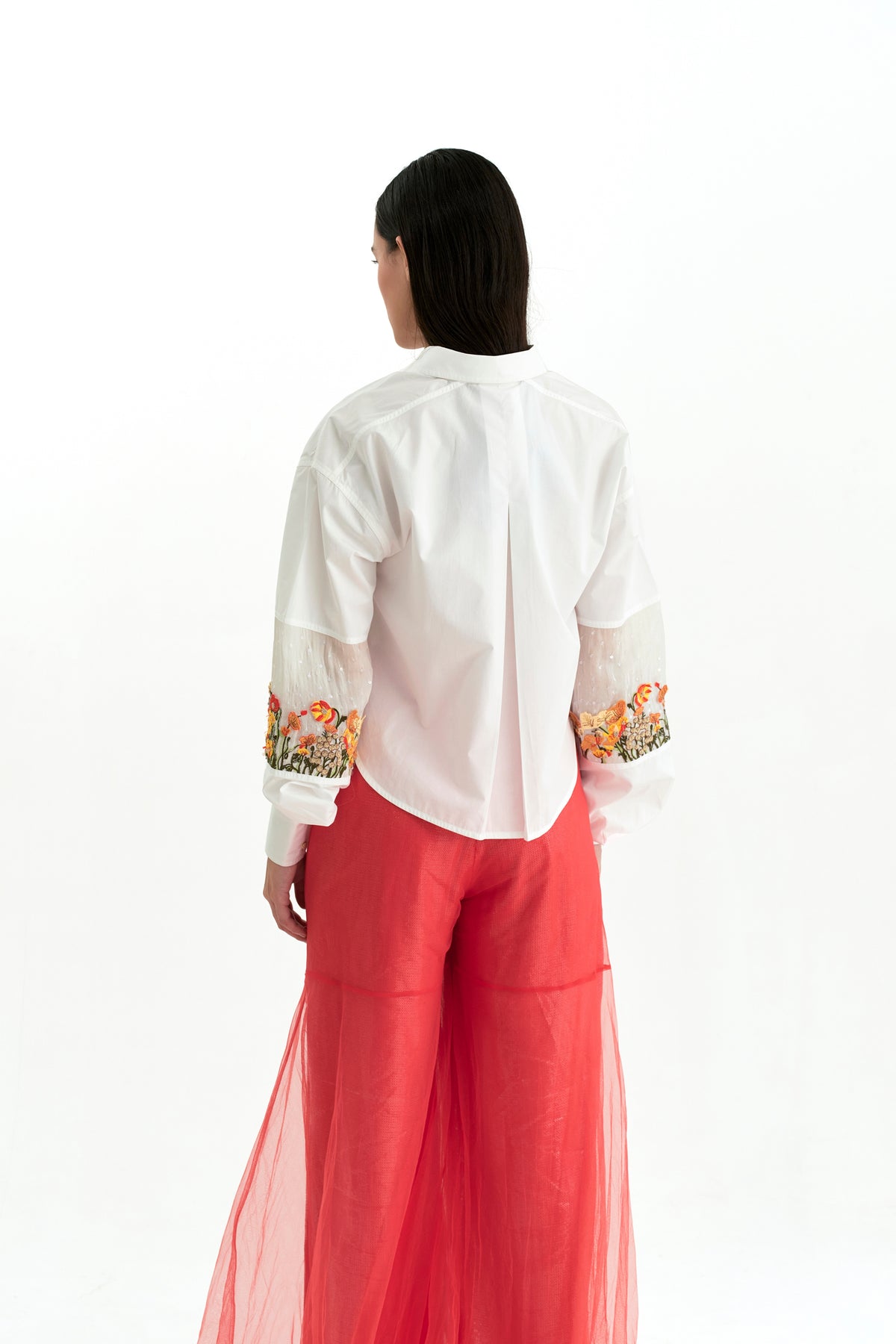 White Embroidered Crop Shirt