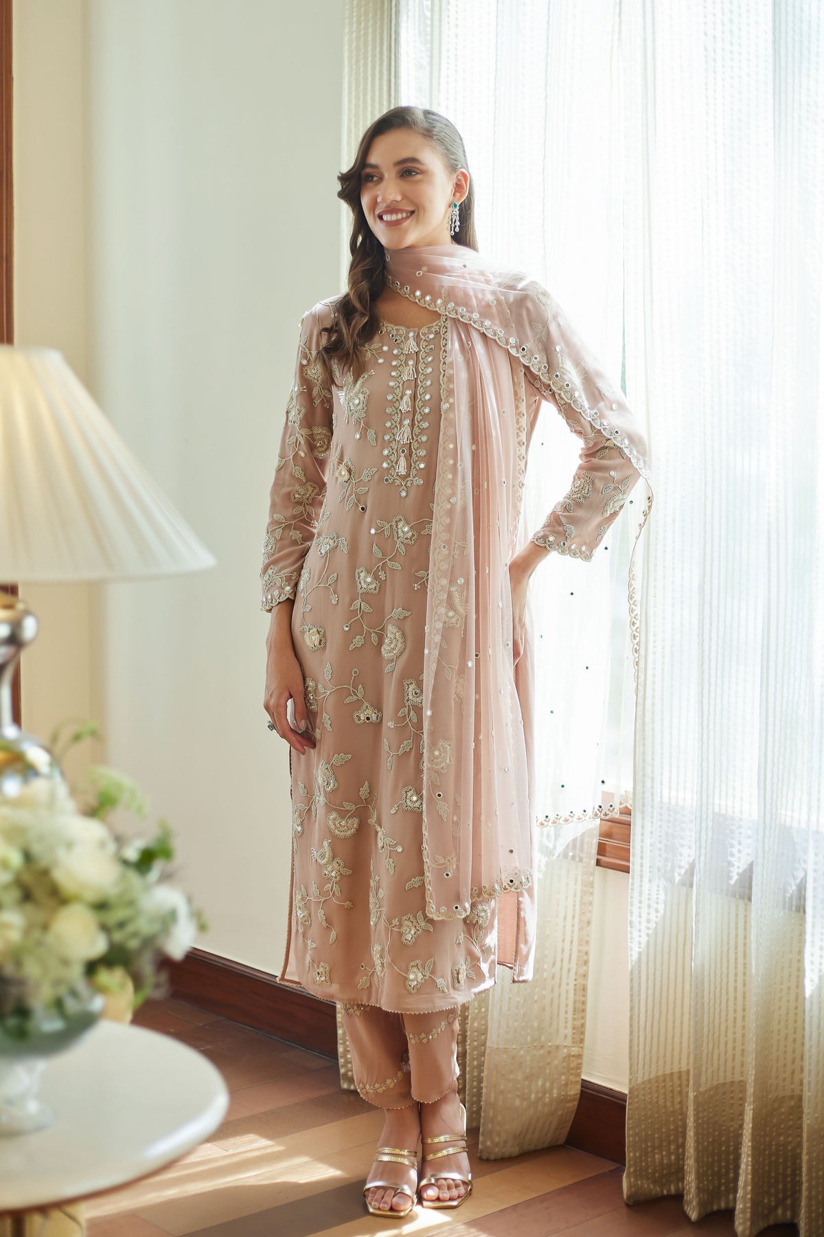 Fall Pink Crane Kurta Set