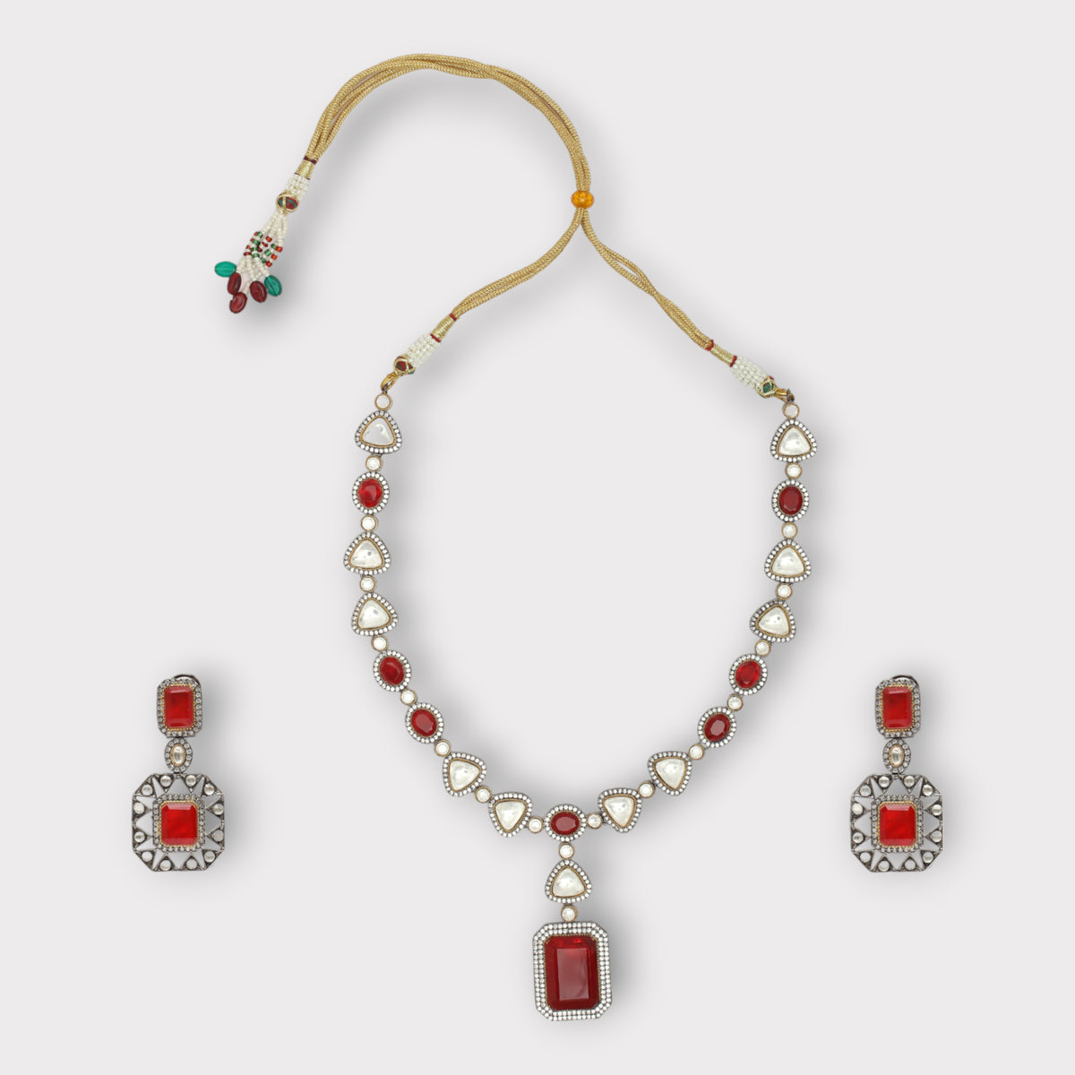 Ruby Synthetic Stone Necklace Set