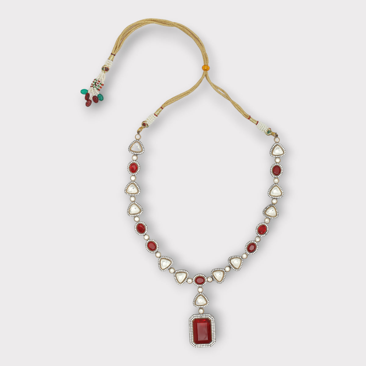 Ruby Synthetic Stone Necklace Set