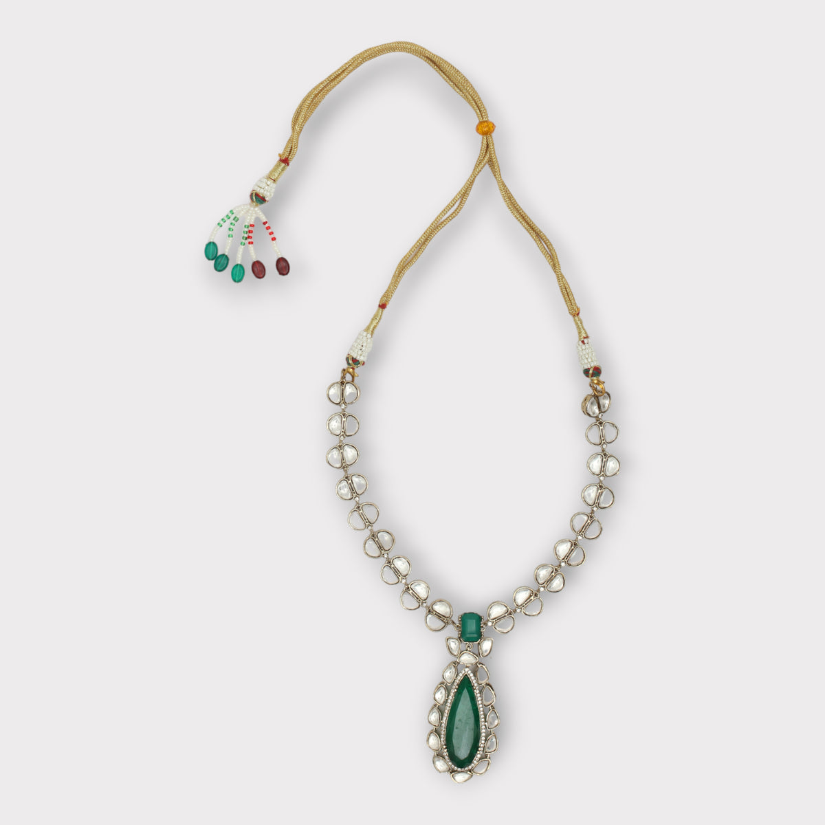 Polki &amp; Green Beaded Necklace Set