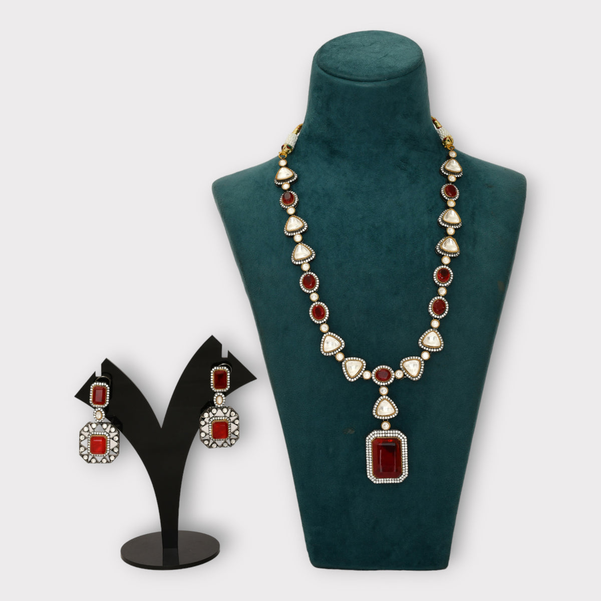 Ruby Synthetic Stone Necklace Set